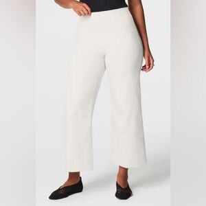 NWT SPANX Stretch Twill Wide Leg Crop Pant Zero Waistband Parchment Small Petite